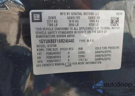 2010 Cadillac Escalade Luxury из США, поврежденный, VIN 1GYUKBEF1AR246440